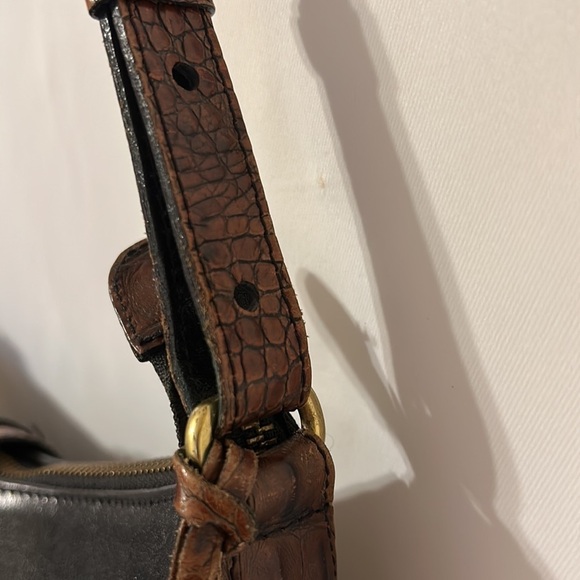 Brahmin Black Brown Leather One Strap Shoulder Bag Alligator Pattern Zip Top - Picture 9 of 9